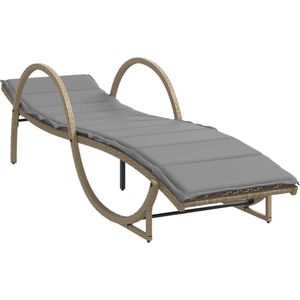 vidaXL - Ligbed - met - kussen - 60x199x42 - cm - poly - rattan - beige