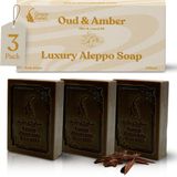Green Fadel - Aleppo Zeep Luxe - Set van 3 Stuks - Olijfolie & Laurierolie - Geur van Oudh & Amber