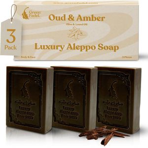 Green Fadel - Aleppo Zeep Luxe - Set van 3 Stuks - Olijfolie & Laurierolie - Geur van Oudh & Amber