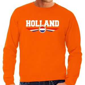 Oranje / Holland supporter sweater / trui oranje met Nederlandse vlag voor heren - Nederlands elftal fan trui / kleding / Holland supporter L