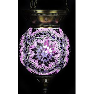 Oosterse plafondlamp met glazen bol van 25cm Turkse hanglamp handgemaakte paarse mozaïeklamp