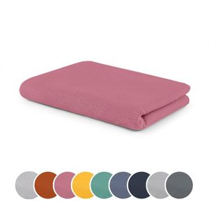 sleepling 75 x 120 cm plaid met wafelstructuur | sofa- of woondeken | huidvriendelijke knuffel deken | temperatuurregulerend | van 100% katoen | wasbaar op 30 graden | roze