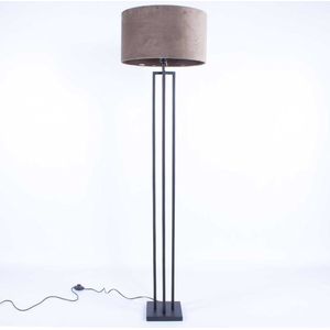 Vloerlamp vierkant met velours kap Roma | 1 lichts | taupe / bruin / zwart / goud | metaal / stof | Ø 45 cm | 165 cm hoog | staande lamp / vloerlamp | modern / sfeervol / klassiek design