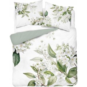 Katoenen Dekbedovertrek 200x220cm Bloemen Wit Groen - Zacht & Ademend