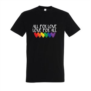 T-shirt All for love love for all - Zwart T-shirt - Maat M - T-shirt met print - T-shirt heren - T-shirt dames