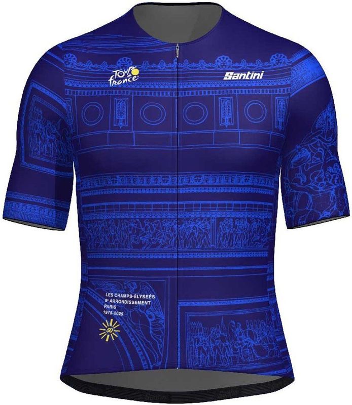 Santini - Tdf Arrivée Arc De Triomphe 2025 - Wielertrui - Blauw - Korte Mouw