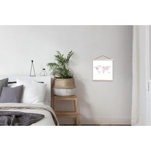 Posterhanger incl. Poster 40x40 cm - Schoolplaat - Wereldkaart - Marmer - Roze - Textielposter - Blanke latten