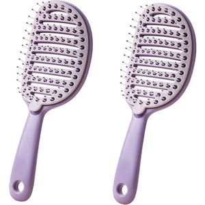 2-stuks geribbelde kammen - Luchtkussenkam voor vrouwen - Hoofdhuidmassagekam - Stylingtool voor krullen met hoge kop - Voor nat haar, droog haar, dik haar en krullend haar - 8,2 * 4,4 * 22,6 cm / 3,2 * 1,7 * 8,9 inch - Paars