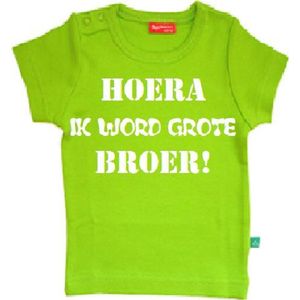 Drukkies T-shirt korte mouw T-shirt korte mouw | Hoera ik word grote broer! | lime groen |  Jongens T-shirt Maat 74/80