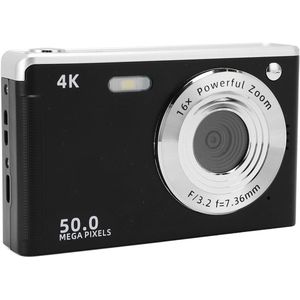 50MP camera met 16x zoom, 4K Ultra HD digitale camera voor tieners met stabilisatie, nachtzicht, compacte, kleine behuizing voor eenvoudig dragen, 32G-kaart voor (zwart)