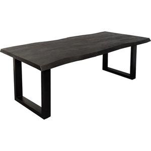 1x Tafel Massief Mango Hout 240x100 - Massief 5 cm - Zwart - 1x Set U poot - Boomstam