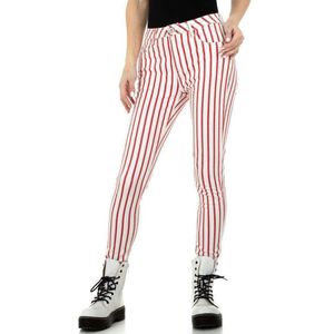 Skinny broek wit rood gestreept S