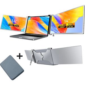 Portable Monitor Pro 2025 - Full HD - 14” / 17,3” - Tri-Screen - Laptop Scherm Uitbreider - Inclusief Beschermhoes en Kabels - Grijs