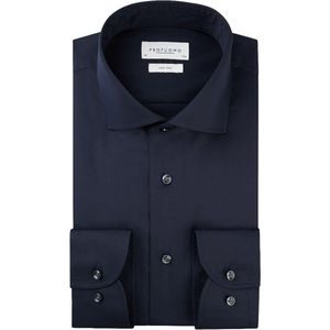 Profuomo - Twill Hemd - Navy - Extra Lange Mouwen - Slim-fit - Strijkvrij Katoen