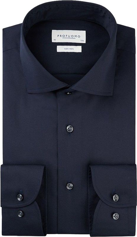 Profuomo - Twill Hemd - Navy - Extra Lange Mouwen - Slim-fit - Strijkvrij Katoen