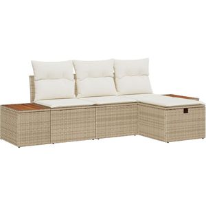 vidaXL - 4 - Delige - Tuin - Sofa - Set - met - Kussens - Beige - Poly - Rattan