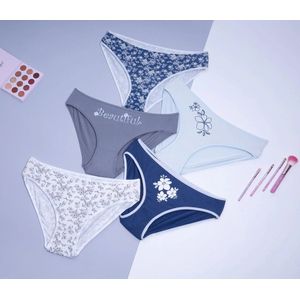 VANILLA - Dames ondergoed, Dames slip - 5 stuks - Egyptisch katoen - Blauw - Bi3546 - XL