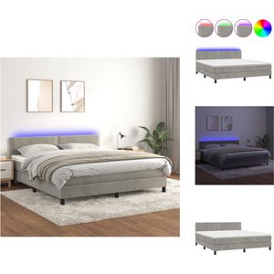 vidaXL Boxspring Bed - Fluwelen stof - Verstelbaar hoofdbord - Kleurrijke LED-verlichting - Pocketvering matras - Huidvriendelijk topmatras - Lichtgrijs - 203x160x78/88 cm - 160x200x20 cm - 160x200x5 cm - Incl - 2 LED-strips - Bed