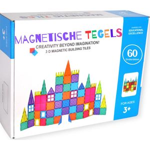 Magnetisch speelgoed - Magnetic Tiles - Magnetische tegels - 60 stuks - Montessori speelgoed - Speelgoed kinderen