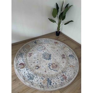 Vintage Garden Picasso Laagpolig Plat Vloerkleed Creme Multi- 160 CM ROND