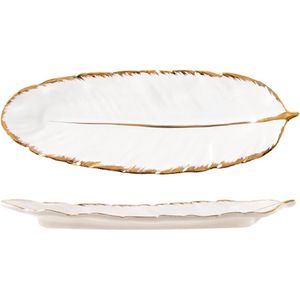 Disoza Decorative Tray Feather Key Tray White Jewellery Tray Ceramic Decorative Bowl for Keys Jewellery Porcelain Decorative Tray Plate Birthday Gift for Women Girlfriend (37 x 12.5 x 3.5 cm)