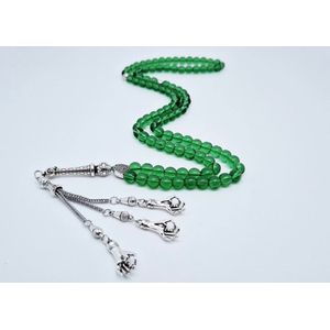 Handgemaakte tesbih natuursteen ""Groene kwartz"" 99 kralen met metaal tassel ""Palm"" - Een mooi cadeau-idee