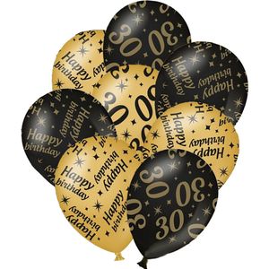 Verjaardag ballonnen - 30 jaar en happy birthday 24x stuks zwart/goud