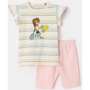 Woody pyjama baby meisjes - multicolor gestreept- leeuw - 241-10-BAB-S/910 - maat 86