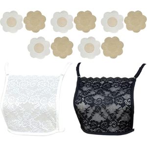 Buisvormige kanten tops en tepelafdekkingen in bloemenvorm - verstelbaar anti-blootstelling-bovendeel - zwart .