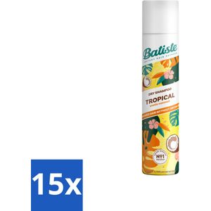 15 x Batiste - Tropical - Droogshampoo - Tropische Geur - Verfrist en Stylet - 200ml - Droogshampoo - Tropische Geur - Fris Haar - Vet Haar - Volume Haar