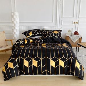 Beddengoed 200 x 220 cm, 3-delig, zwart/goud, geometrisch glitterpatroon, luxe beddengoedsets, geborsteld, microvezel, omkeerbaar beddengoed, zacht dekbedovertrek met ritssluiting en 2