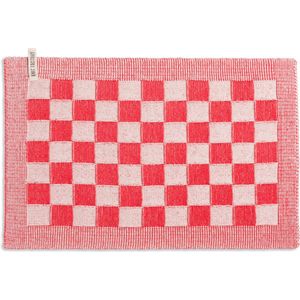 Knit Factory Gebreide Placemat - Onderlegger Block - Eetmat - Ecru/Rood - 50x30 cm