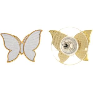 Behave Oorbellen oorstekers vlinder goud kleur met wit emaille 1,5 cm