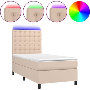 vidaXL - Boxspring - met - matras - en - LED - kunstleer - cappuccinokleur - 90x190 - cm