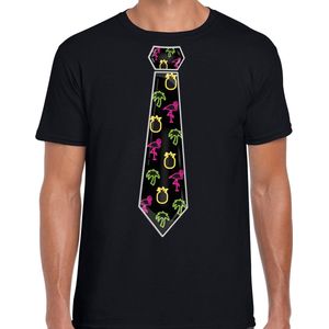 Bellatio Decorations Tropical party shirt heren - stropdas - zwart - neon - carnaval - themafeest XXL