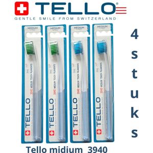 4 stuks TELLO 3940 MEDIUM tandenborstel Swiss made met NOLLEX-technologie