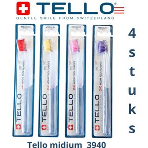4 stuks TELLO 3940 MEDIUM tandenborstel Swiss made met NOLLEX-technologie