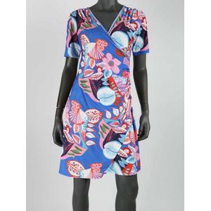 Jurk Jane - Bloemen - Blauw met Roze - Maat XL