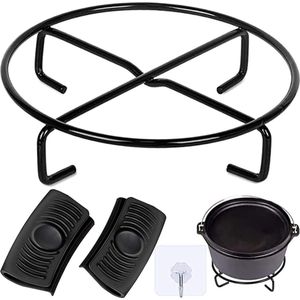 Dutch Oven onderzetter, vuurpan onderzetter, Dutch Oven accessoires, pannenstandaard, onderstel voor pannen, kookrek voor koken via kampvuur, standvlak voor grillpannen, hete deksel, barbecue