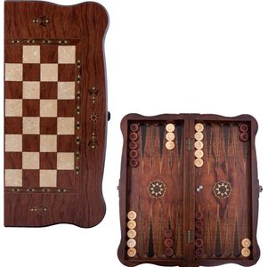 Handgemaakte Houten Backgammon Speelset van Hoge Kwaliteit - Tavla - 100% Hout - Luxe uitgave - TricTrac - 52 x 24 cm