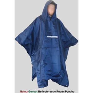 NatuurGenoot® Regenponcho - Fietsponcho Dames&Heren- Regenjas met reflecterende strips - Regenpak Waterdicht- Hood en Snap- Donker Blauw