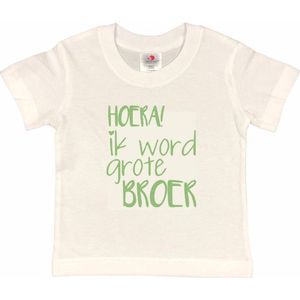 Shirt Aankondiging zwangerschap Ik word grote broer | korte mouw | sage green (saliegroen) | maat 134/140 zwangerschap aankondiging bekendmaking Baby big bro brother