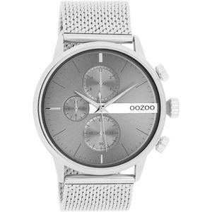 OOZOO Timepieces - Zilverkleurige horloge met zilverkleurige metalen mesh armband - C11101
