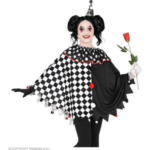 Widmann - Harlequin Kostuum - Harlekijn Zwart Wit Poncho Kind - Zwart / Wit - One Size - Halloween - Verkleedkleding