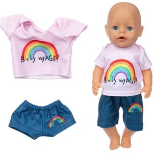 1 rainbow set including T-shirt and shorts, doll clothes set, summer clothes, baby doll set, birthday gift for girls