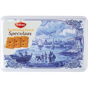 Hellema Speculaas - Met de fijnste speculaaskruiden - Volgens authentiek recept - Nederlandse lekkernij - In een delftsblauwblik - Traditionele speculaas - 415 g - Verpakte Koekjes