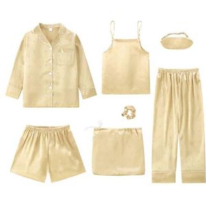 Meisjes Satijnen Pyjama Set - 7 Delige Lente, Zomer, en Herfst Slaapkleding met Tops, Broeken en Shorts