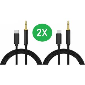 USB-C naar Headphone Jack Audio Aux Kabel (2  STUKS) - usb c naar Aux Auto Kabel - 3.5 mm - 1 Meter - Zwart