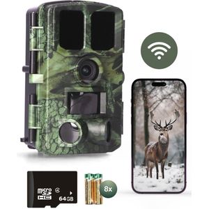 MasonPro WildCamera - Wildcamera met Nachtzicht - Wildcamera voor Buiten – Wildcamera met Nachtzicht en Wifi - Wildlife camera's - Buiten Camera met Nachtzicht - Waterdicht - Wifi APP - 4K Ultra HD & 48MP – Incl. 8 batterijen, 64GB SD & Tripod