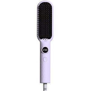 Haarkam voor dames, 5-snelheden verstelbare temperatuurkam, snelle verwarming, anti-verbranding, ionische stijlkam met vijf rijen tanden, voor haarstyling (paars)